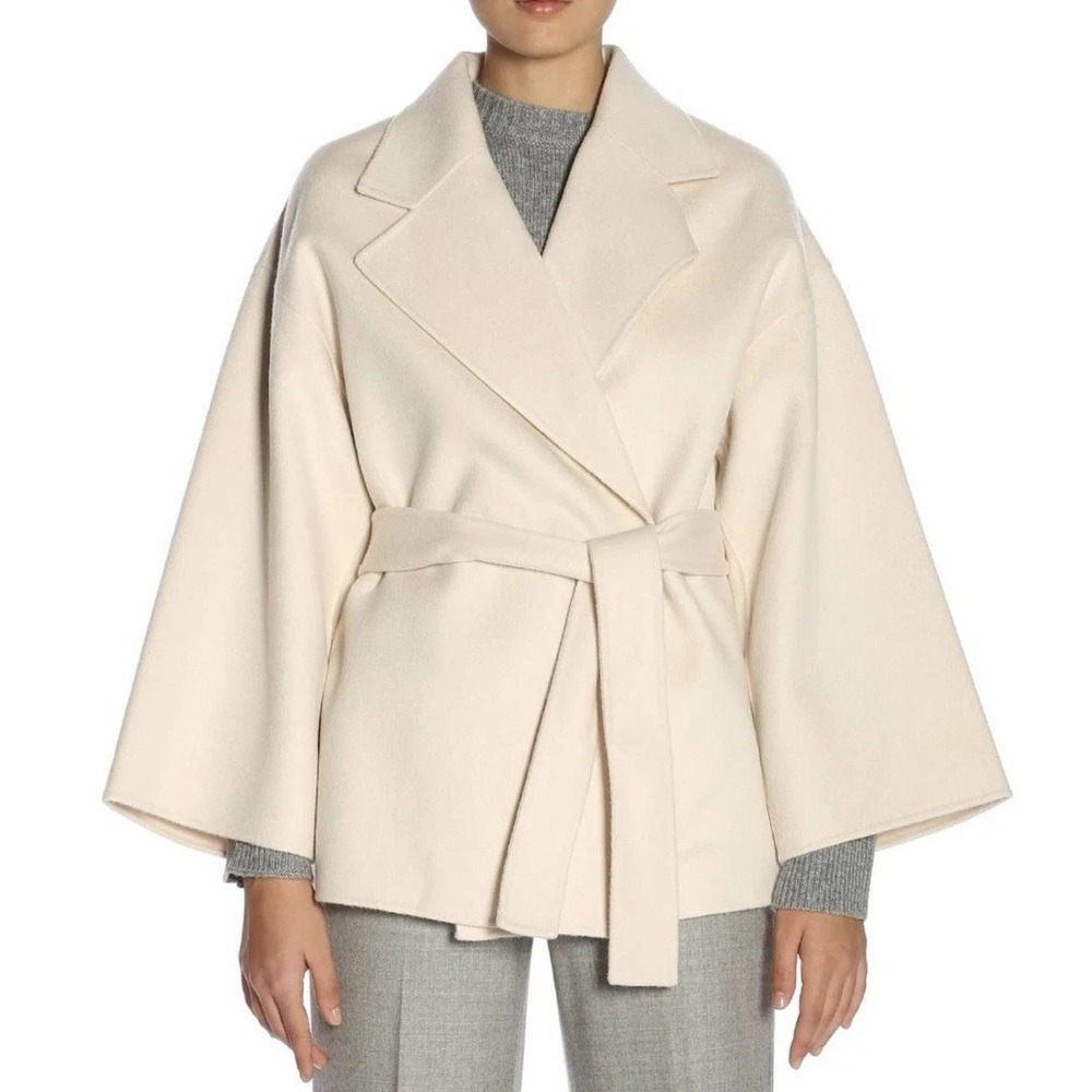 Theory Wool Cashmere Belted Robe Jacket S Ivory Double Face New Divide Luxe